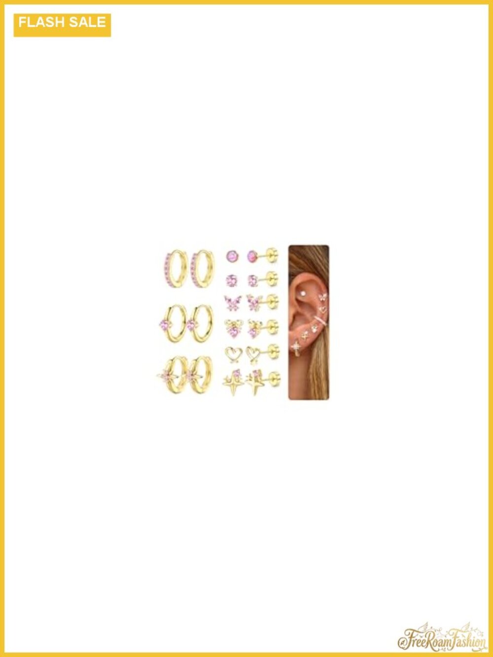 14K Gold Plated Surgical Steel Flat Back Earrings Set for Sensitive Ears, Stud